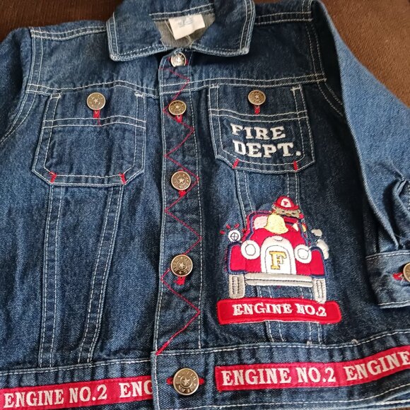 Denim Jacket With Fire Dept. Appliques, Size 24 Mo. - Picture 7 of 9